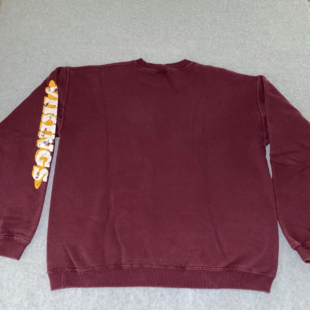 Vtg Mills High School MHS Vikings Sweatshirt Men's M Maroon Crewneck Sleeve Logo - Picture 8 of 14